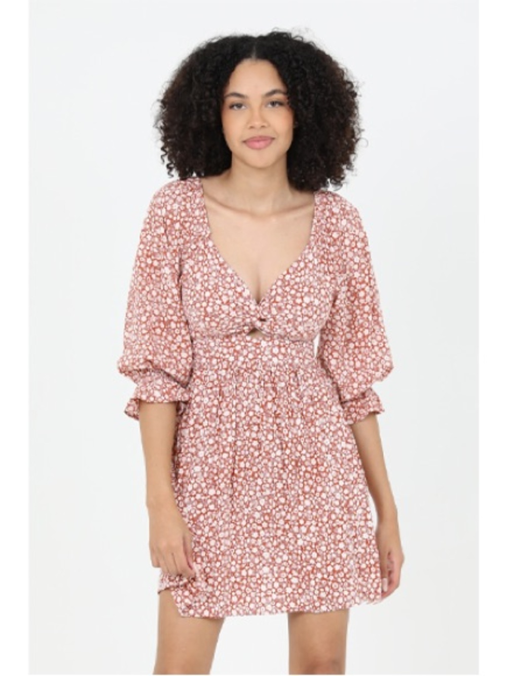 Angie 3/4 Sleeve Twist Bust Dress in Ginger Orange Floral XL Extra Large Boho